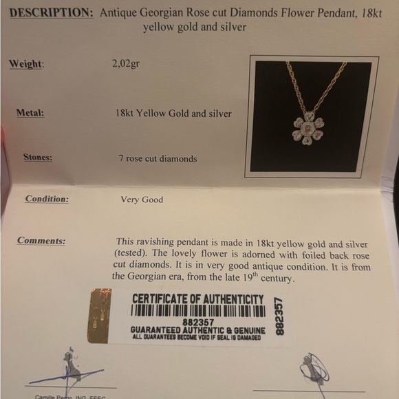 Antique Georgian rose cut diamonds flowers pendant 18kt yellow gold and silver - Picture 2 of 7